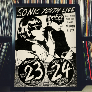  - FRAMED CONCERT POSTER - Sonic Youth, Nirvana - Aug. 23, 1990 - Melody Ballroom - Portland (OR) - USA / Aug. 24, 1990 -  Moore Theatre -  Seattle (WA) - USA